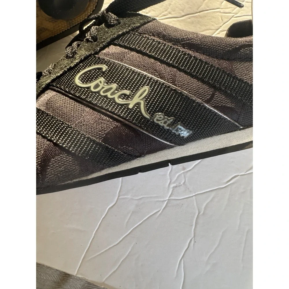 Coach Sneakers Women's 6.5‎ Black Silver Henrietta Signature Jacquard Low Top